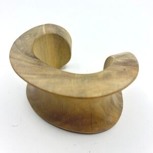 Vintage Modernist Hand Carved Wood Cuff Bracelet Sculptural Wavy Boho Statement